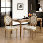 French Country Dining Chairs Set of 2,Farmhouse Upholstered Dining Room Chairs with Tufted Round Back&Solid Leg,Velvet Kitchen Side Chairs for Kitchen/Bedroom/Dining Room,Beige