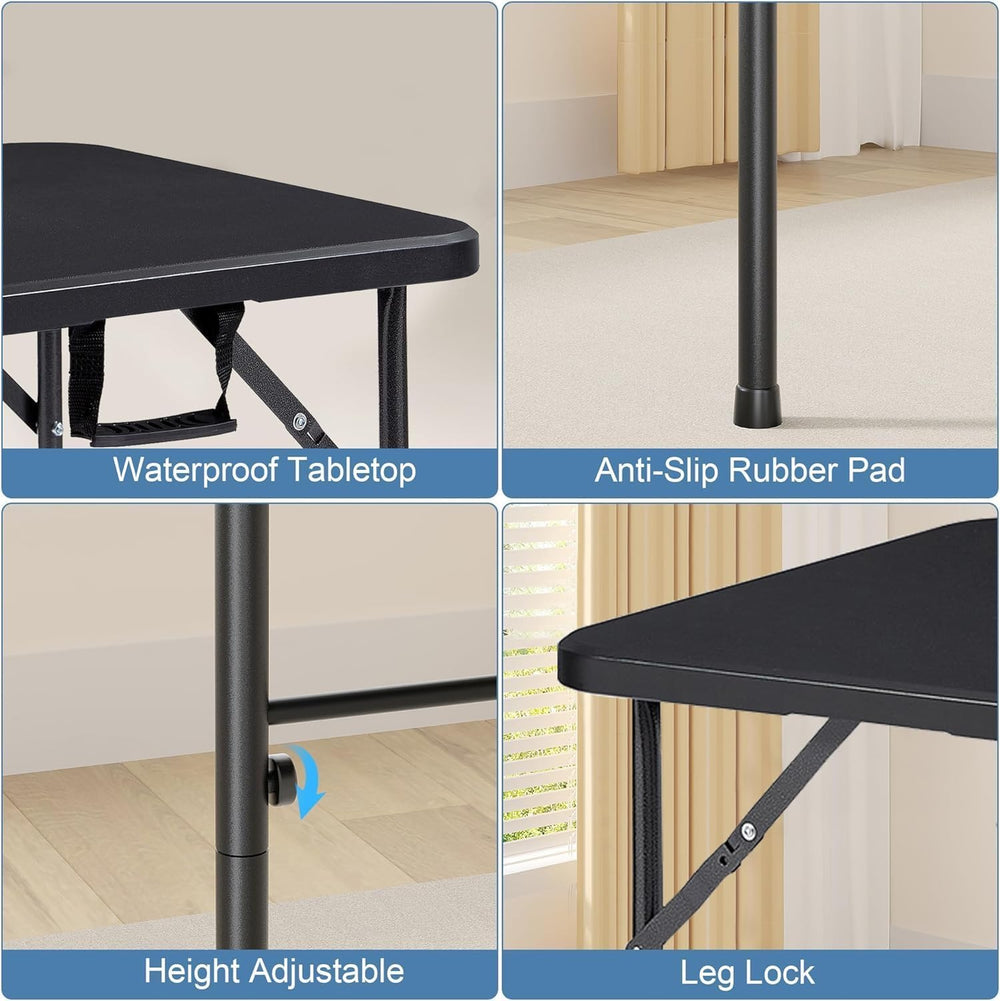 VECELO Folding Table 4 Foot with Mesh Bag, Indoor Outdoor Heavy-Duty Portable...