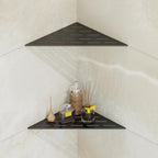 Corner Shower Caddy Shelf, Recessed Built-in Bathroom Storage for Tiled 90° Walls, Matte Black 304 Stainless Steel, Set of 2