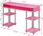 Convenience Concepts Designs2Go No Tools Student Desk 47.25" - Contemporary Office, Dorm Room Desk and Vanity with Storage Shelves, Pink