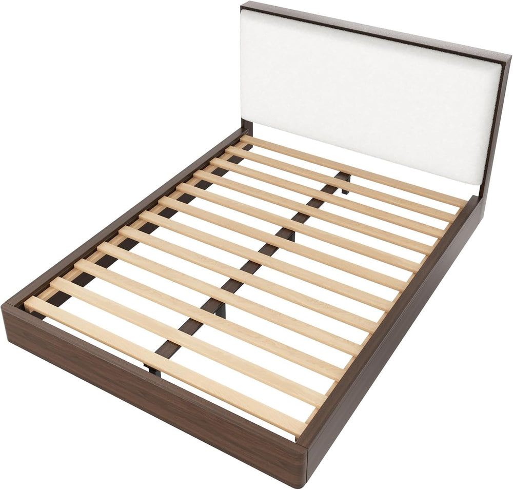 Merax Queen Platform Bed Frame with Bouclé Upholstered Headboard, Solid Wood ...