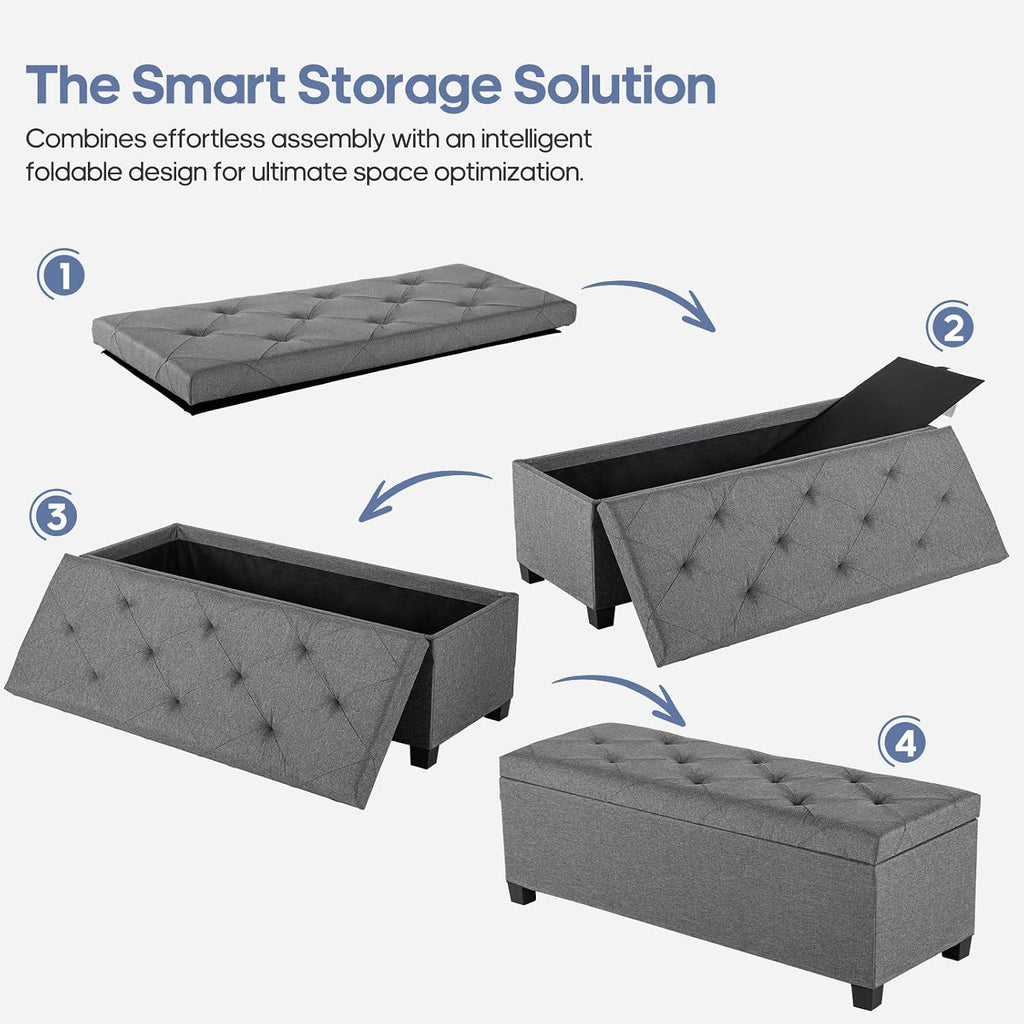 DUMOS Storage Ottoman Bench, 43.3 Inch End of Bed Bench for Living Room | 27 Gallon Steel Frame Linen-Look Fabric Chest, Removable Cover, 250lb Capacity, Bedroom Entryway, Dark Grey