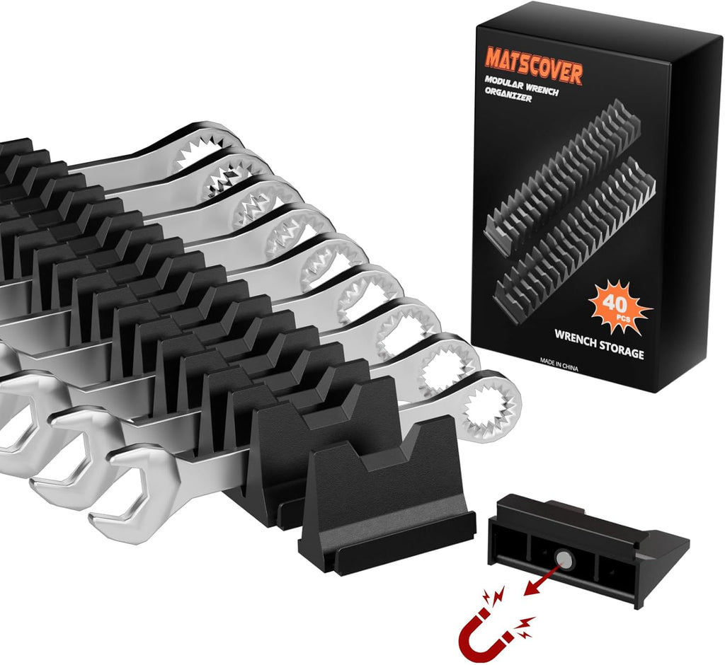 40PCS Magnetic Wrench Organizer Wrench Holder - Wrenchs Tool Organizers for Tool Drawer Storage, Wrenchs Storage Set with Metric & SAE Label, Tool Gift for Professional Mechanics Men, Black