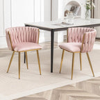 Velvet Dining Chairs Set of 2, Modern Upholstered Dining Chairs with Gold Metal Legs for Dining Room, Vanity, Kitchen, Living Room(Pink)