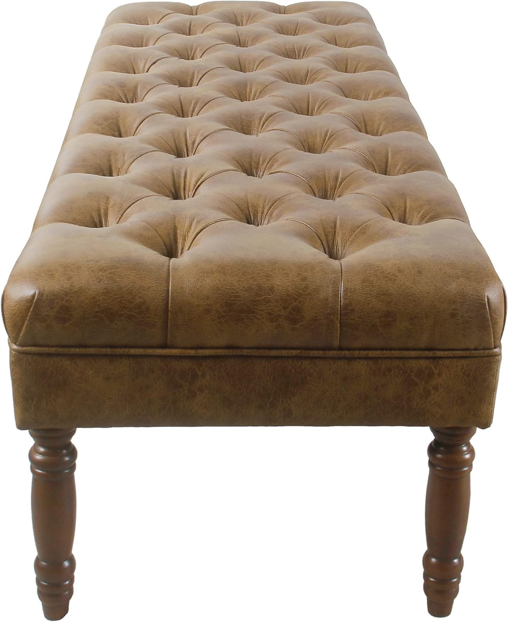 HomePop Large Upholstered Tufted Bench – Light Brown Leather
