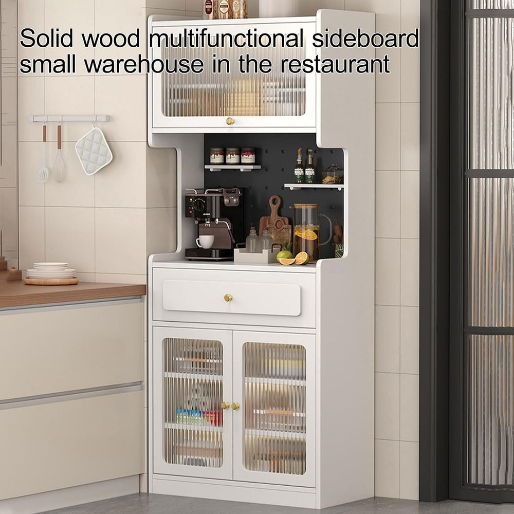 Pantry Cabinet, Kitchen Pantry Storage Cabinet with 3 Doors, Arched Pantry Ca...