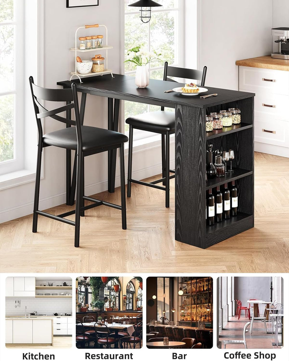 GAOMON 3 Piece Bar Table Set for 2, Bar Table and Chairs Set with with Flip T...