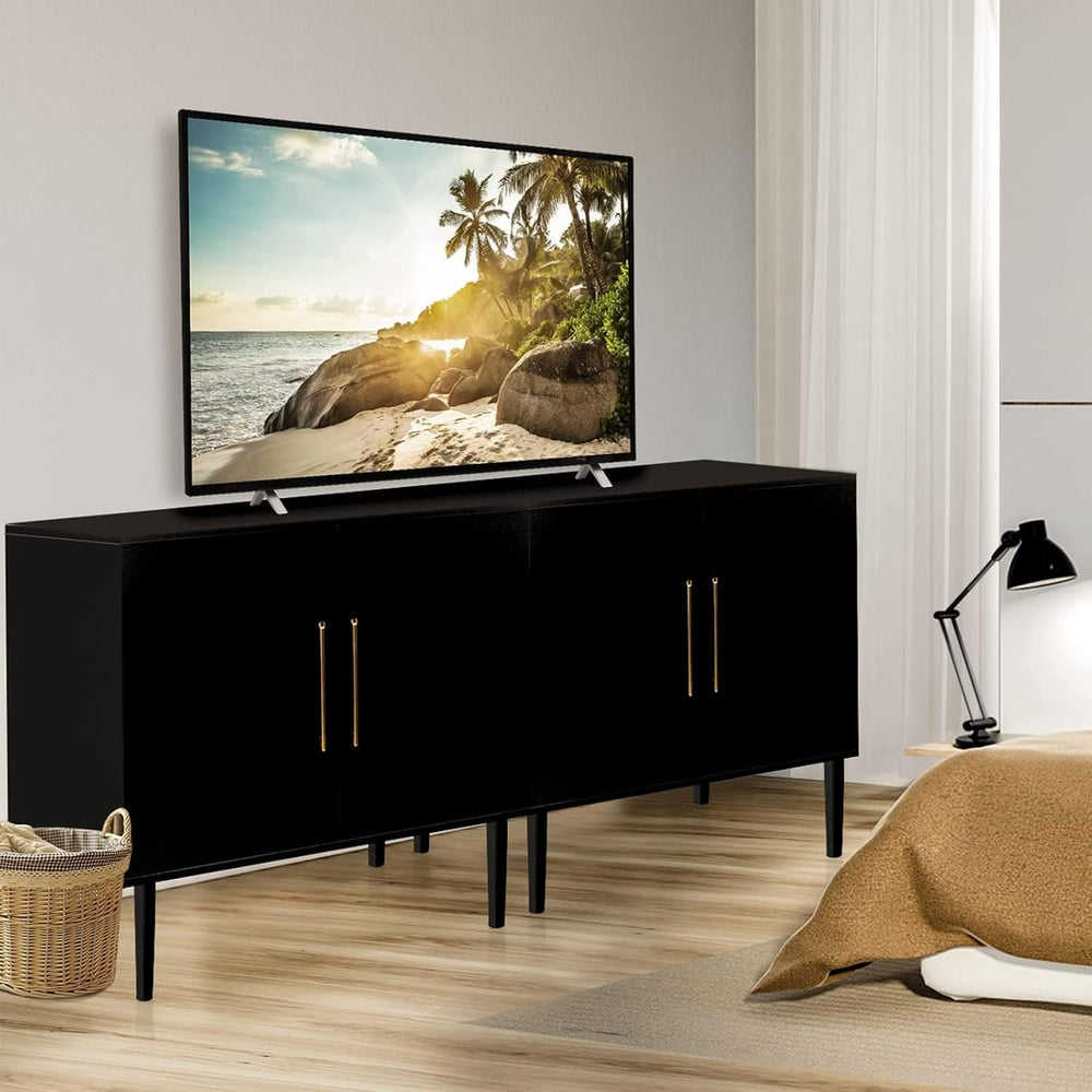 Set of 2 Black Storage Cabinet with Doors, Modern Accent Cabinet, Free Standi...