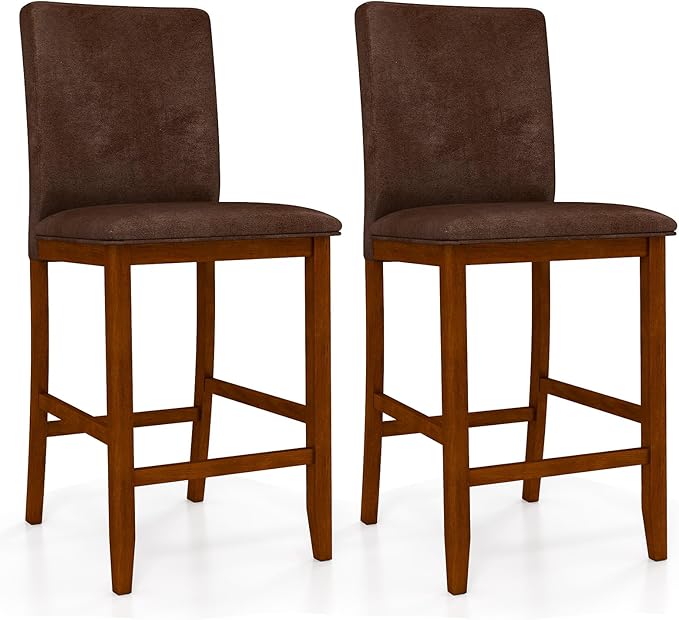 COSTWAY Upholstered Counter Height Bar Stools Set of 2, 26'' Wooden K...
