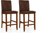 COSTWAY Upholstered Counter Height Bar Stools Set of 2, 26'' Wooden Kitchen Island Chairs with Padded Fabric Seat, Mid Century Modern Barstools with Backs for Dining Room & Pub, Walnut