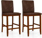 COSTWAY Upholstered Counter Height Bar Stools Set of 2, 26'' Wooden Kitchen Island Chairs with Padded Fabric Seat, Mid Century Modern Barstools with Backs for Dining Room & Pub, Walnut