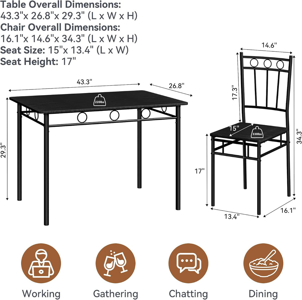 Dining Table Set for 4, 5-Piece Kitchen Table and Chairs, Rectangular Dining ...