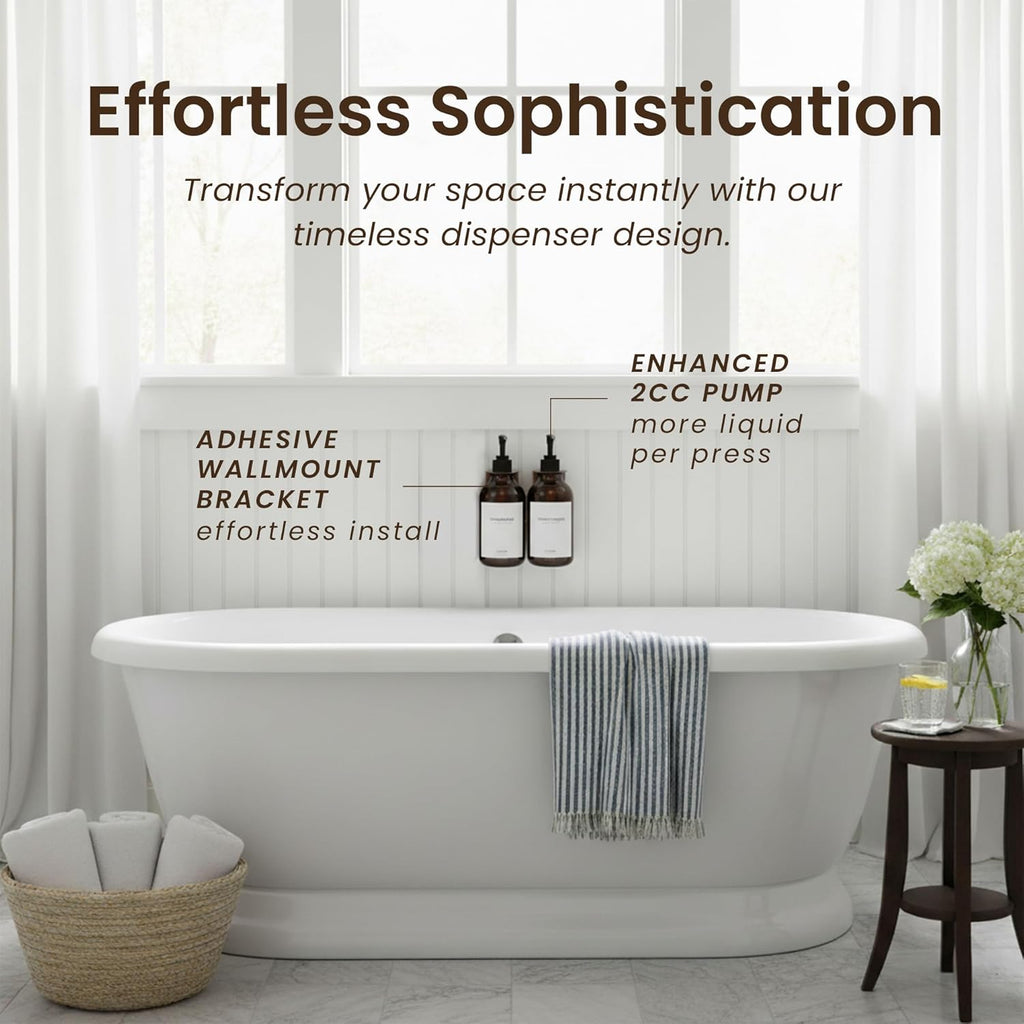 MaisoNovo Shampoo and Conditioner Dispenser - Shower Soap Dispenser Wall Mounted - 16.9 fl oz Set of 2 Amber Plastic Bottles Black Pump - 2 Chamber No Drill