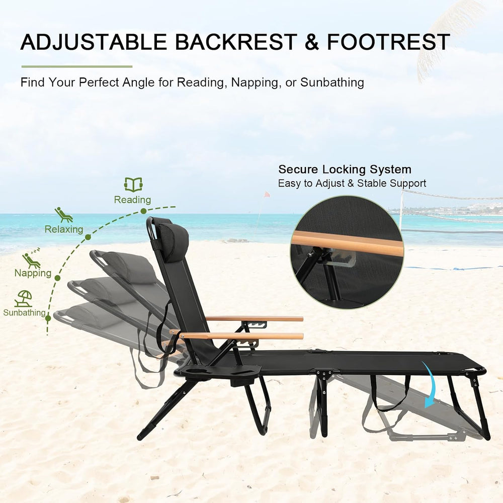 Folding Lounge Chairs for Outside, Beach Patio Lounge Chair, Sunbathing/Tanni...