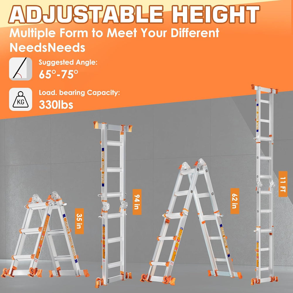 LEVELEVE 11FT Multi Position Ladder,A Frame 3 Step Ladder with Stabilizer Bar...