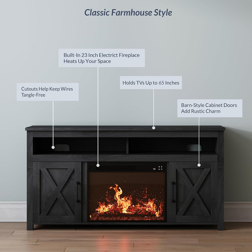 BELLEZE 58" Farmhouse Fireplace TV Stand for TVs up to 65", 23&quot...
