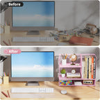 Marbrasse 3-Tier Desk Shelf Organizer with Handle, Desktop Bookshelf File Holder, Mesh Display Shelf Organizer Storage Rack for Office, Home, Supplies, Kitchen (Pink)