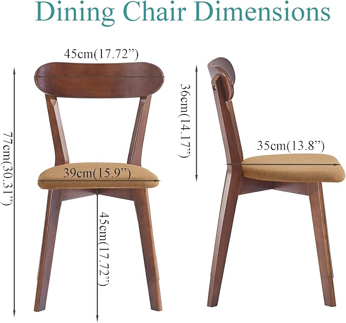 Walnut Solid Wood Chairs Set of 6 for Living Room and Home Kitchen, with Khaki Fixed Cushion (Louis-6 Walnut, Walnut/Khaki)