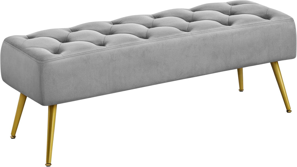 Yaheetech 45in Upholstered Velvet Ottoman Bench Seat with Gold Legs, Gray | T...