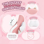 Dowinx Pink Gaming Chair with Cat Ears and Massage Lumbar Support, Ergonomic Computer Chair with Footrest and Headrest, Comfortable Reclining Game Chair 290lbs for Adults, Pink