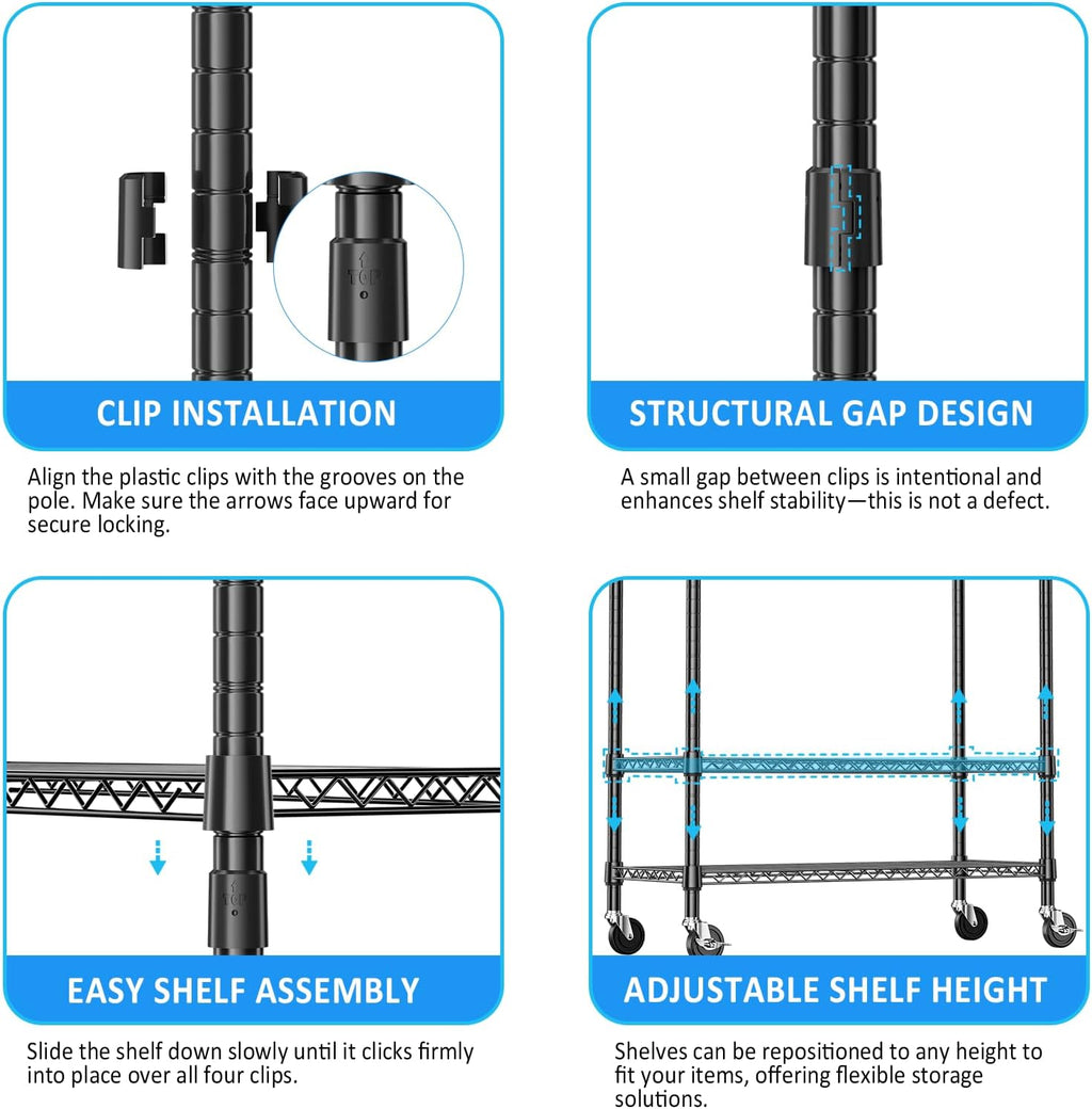 IZEUK Heavy Duty Rolling Garment Rack with 3 Adjustable Wire Shelves, 2 Hanging Rods & Side Hooks - Extra Large Mobile Clothes Rack with Wheels, 47.2" W x 17.7" D x 83.6" H, Black