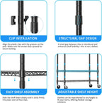 IZEUK Heavy Duty Rolling Garment Rack with 3 Adjustable Wire Shelves, Hanging Rod & Side Hooks - Extra Large Mobile Clothes Rack with Wheels, 47.2" W x 17.7" D x 83.6" H, Black