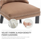 Velvet Dining Chairs Set of 4, Upholstered Dining Room Chairs with Nailhead Trim, Sillas de Comedor Modernas 4, Wooden Kitchen Chairs for Dining Room, Living Room, Kitchen, Bedroom, Brown