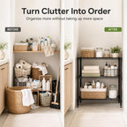 3-Tier Metal Wire Shelving Unit, Heavy Duty Adjustable Storage Rack for Laundry Room, Pantry, Kitchen, Garage Organization and Storage, Small Space Shelves (Black, 23"L × 13.2"W × 30.2"H)
