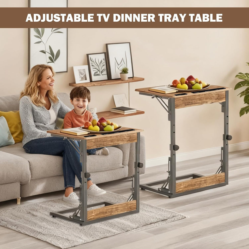 Folding TV Trays Set of 2 , Adjustable Height TV Trays for Eating on Couch | ...