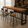 86.6" Solid Wood Bar Height Table - Long Narrow High Top Pub Table with 2" Thick Pine Top & Metal Legs, Farmhouse Counter Height for Kitchen, Breakfast Nook, Coffee Shop, No Stool