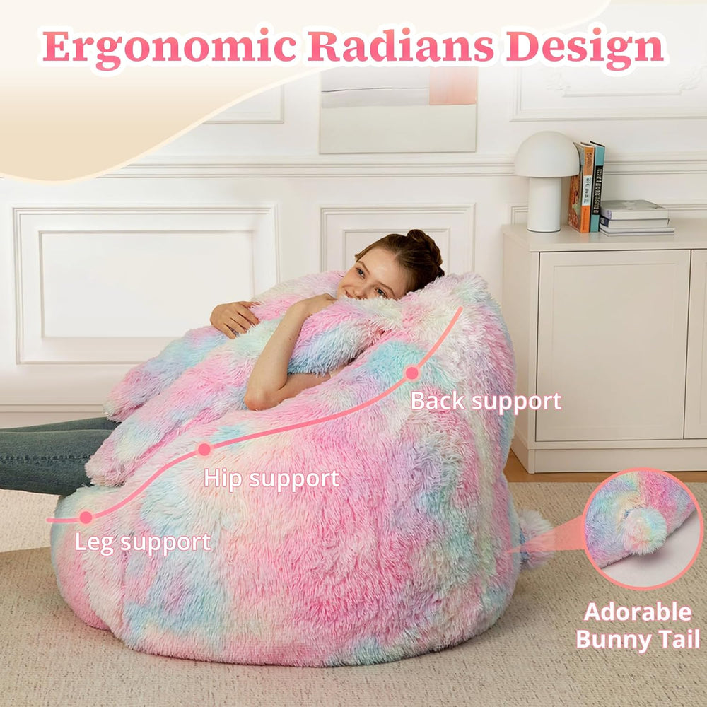 Achicsofar Giant Bean Bag Chair for Adults Teens, Faux Fur Bunny Beanbag | Ar...