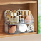 Medicine Cabinet Organizer 2 Tier, Stackable Bathroom Mirror Cabinet Storage，Small Makeup Organizers with 1 Drawer and 1 Tray for Wall Cabinet， Closet， Vanity, Countertop, Clear