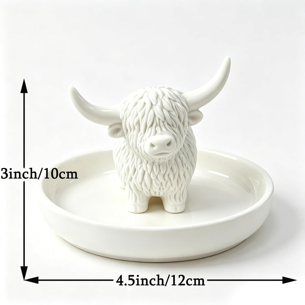 Highland Cow Gifts for Women, Ring Holder Dish for Rings, Earrings, Necklaces, Jewelry Organizer, Highland Cow Farmhouse Decor, Birthday Gifts for Women, Christmas Wedding Housewarming Present