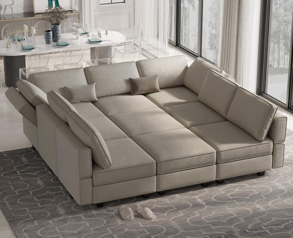 Belffin Modular Sectional Sofa with Ottomans Velvet Reversible Chaise Sleeper...