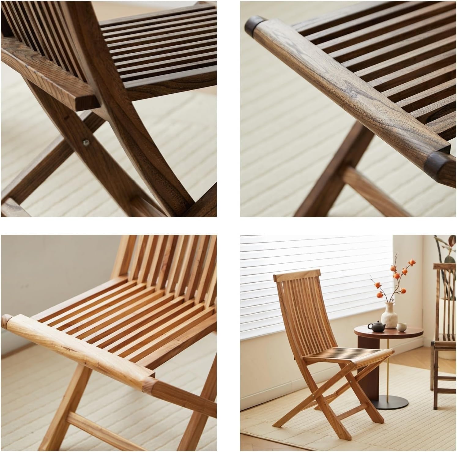 Folding Chairs - 2 Piece Folding Chairs for Outside Set, Fully Assembled, Solid Wooden Outdoor, Indoor,(Brown,62cm/24in)