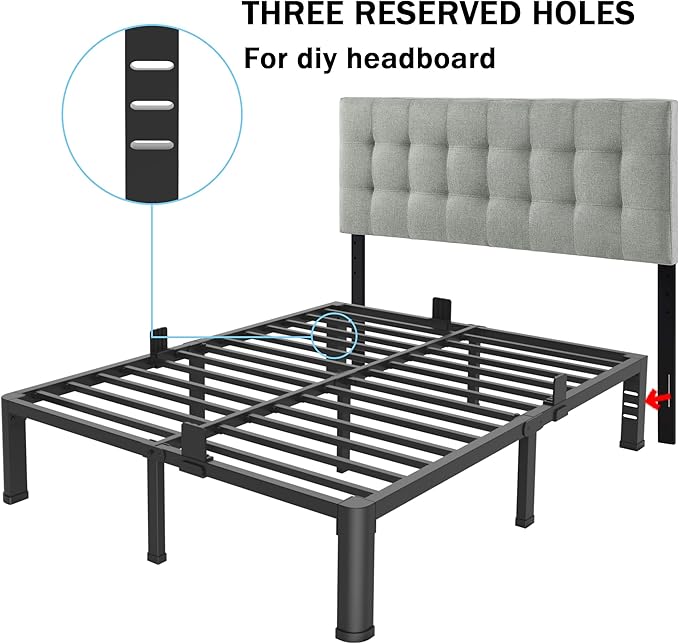 FUIOBYVV 6 Inch King Bed Frame with Rounded Corner and Headboard Hole Mattress Retainers 3500 LBS Metal Heavy Duty Steel Slats Support No Box Spring Needed Platform Noise Free Easy Assembly