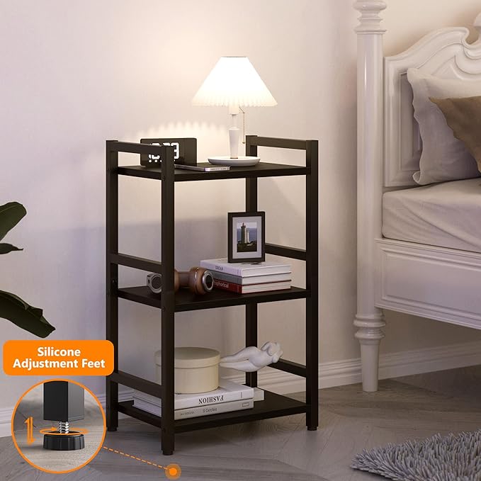 Book Shelf, 3 Tier Bookcase with Steel Frame, Stable Bookshelf Narrow Book Shelves Storage Organizer for Book CD Movie, Open Book Shelves for Living Room, Home Office, Study, Black
