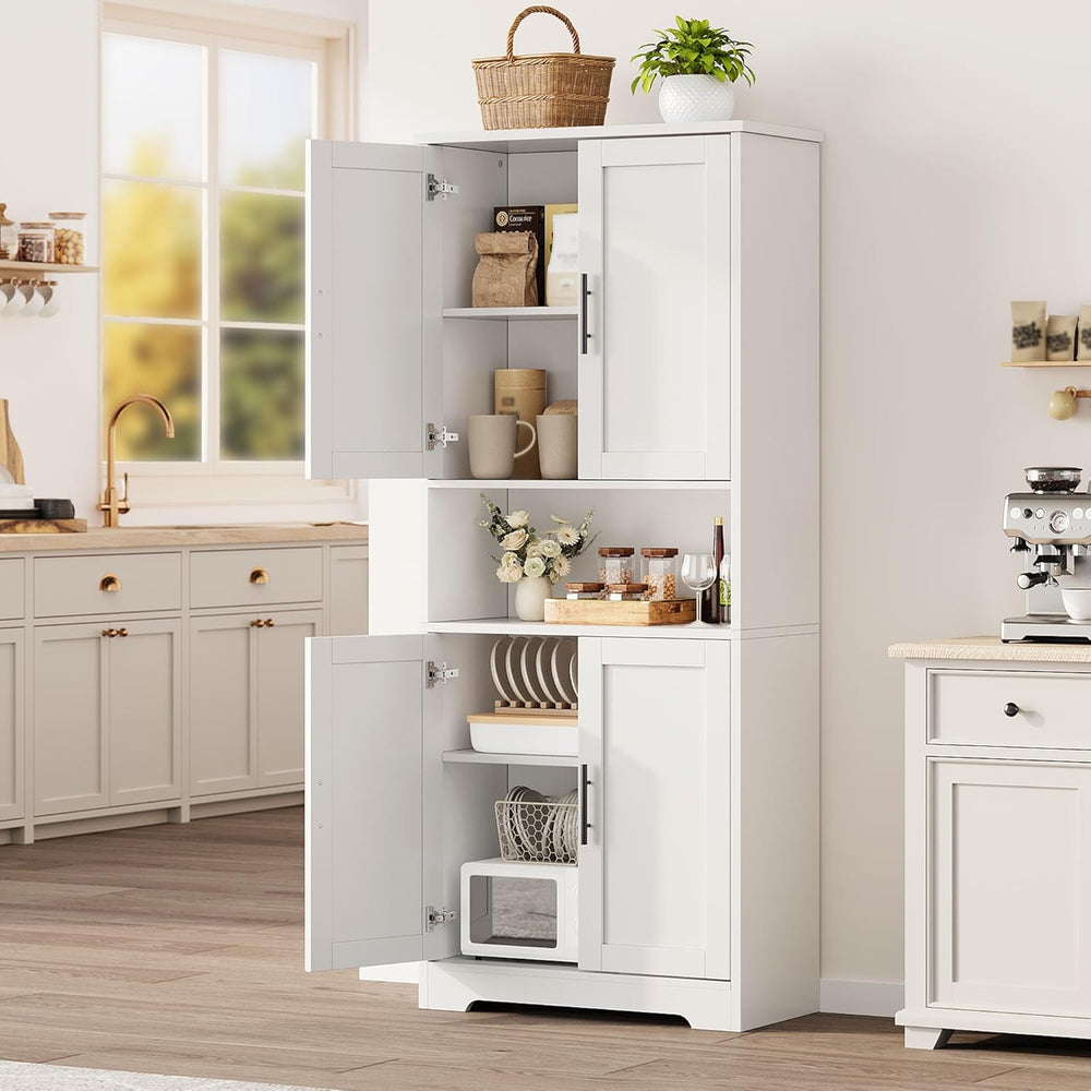 Kitchen Pantry Cabinet, 70in Tall White Storage Cupboard with Doors and Adjus...