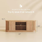 BELLEZE 67" Fluted TV Stand, Curved Entertainment Center with Sliding Tambour Doors, Media Console Table for TV up to 75" for Living Room (Camel)