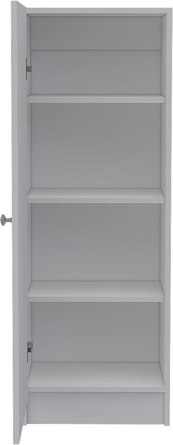 Kitchen Pantry 47" H, 1 Door Cabinet, 4 Interior Shelves, White