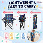 Emily Rose Playful Dinosaurs Kids Folding Camp Chair - Lightweight Portable Toddler Beach Chair Ages 2-7 with Safety Lock Cup Holder Carry Case 125 lb Capacity for Boys Girls Indoor Outdoor Adventures