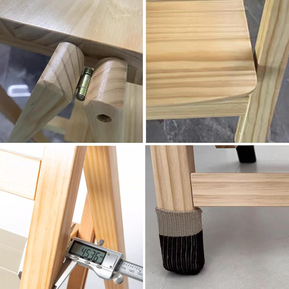 Folding Bar Stool, 3 Step Multifunction Portable Adults Solid Wood Ladder Sto...