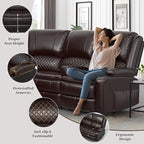 Home Theater Seating Reclining Sectional Sofa, 5 Seats Soft Leather Recliner Corner Sectional Couch, Recliner Couch with USB Charging, Thickened Padding, Sturdy Frame, Brown