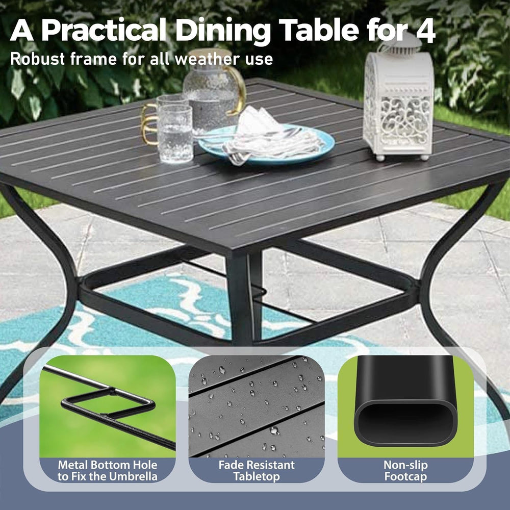 SUNSHINE VALLEY 5 Piece Patio Dining Set for 4, 37”x37” Square Table with Umb...