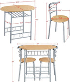 Yaheetech 3 Piece Dining Table Set, Kitchen Table & Chair Sets for 2, Compact Bistro Table Set with Steel Legs, Built-in Wine Rack for Small Space, Apartment, Breakfast Nook, Natural