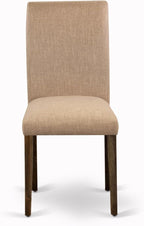 East West Furniture V727AB747-7 7 Piece Modern Dining Table Set Consist of a Rectangle Wooden Table with V-Legs and 6 Light Sable Linen Fabric Parson Dining Chairs, 40x72 Inch, Multi-Color