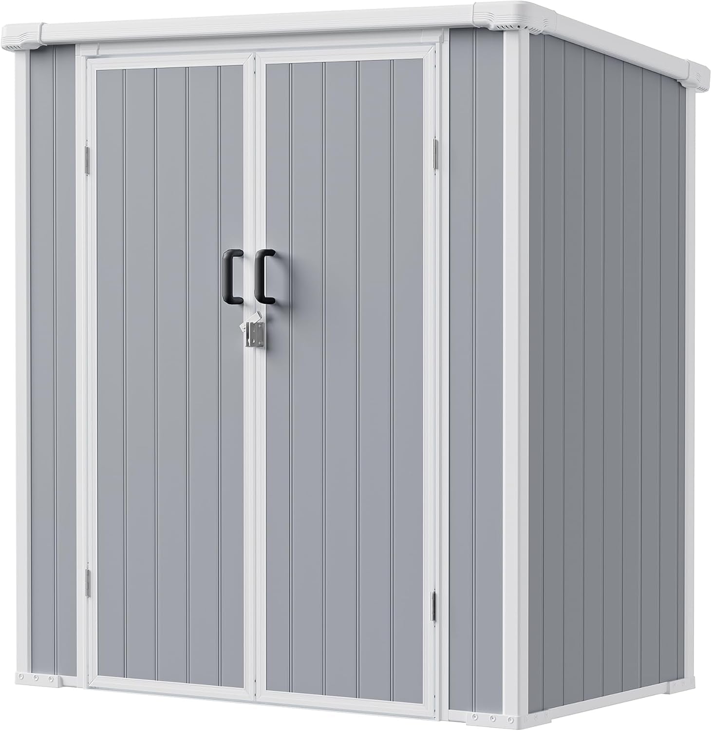 5x3 Resin Garden Sheds & Outdoor Storage on Clearance, Weather-Resistant Plastic Shed with Floor and Lockable Door for Garden Tools, Lawn Mower, Bike, Backyard Organization, Aritic Light Grey