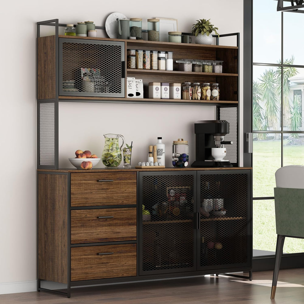 AIEGLE Large Kitchen Hutch Storage Cabinet, Pantry Cabinets with Hutch, Metal...