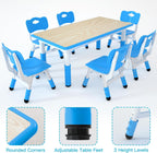 LulliSpace Kids Study Table and 6 Chairs Set,Height Adjustable Table and Chairs for Children and Toddlers,47.2"X23.6"Graffiti Desktop,Suitable for Daycare,Classrooms, Home