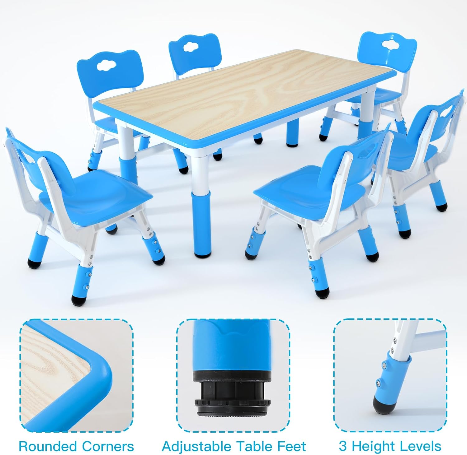 LulliSpace Kids Study Table and 6 Chairs Set,Height Adjustable Table and Chairs for Children and Toddlers,47.2"X23.6"Graffiti Desktop,Suitable for Daycare,Classrooms, Home